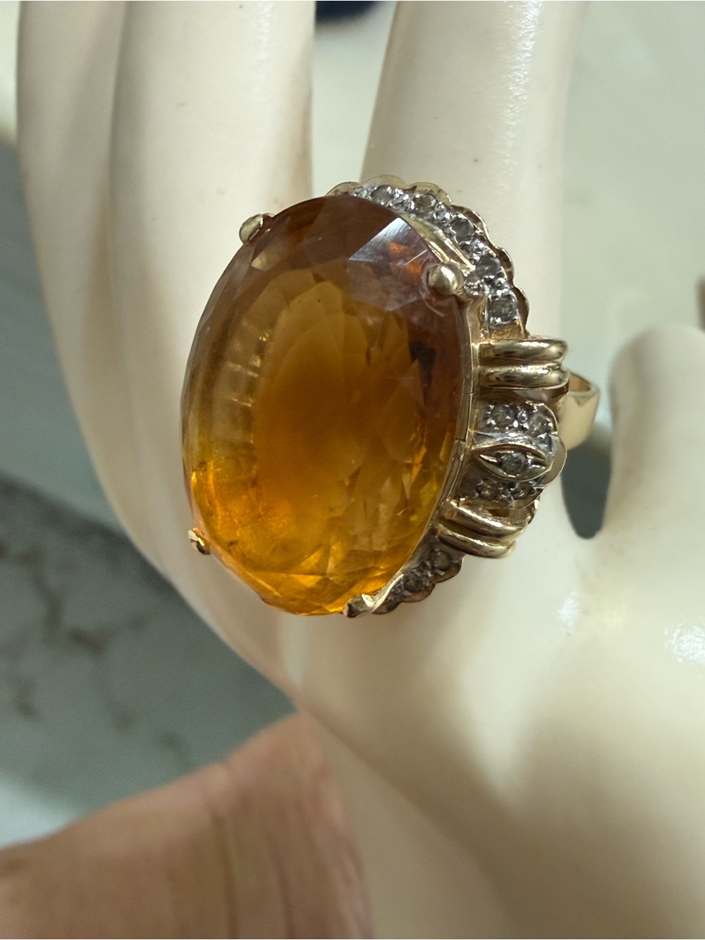 14k Gold Citrine Diamond Ring Size 7.5 Large Gemstone Statement Luxury - Picture 7 of 16